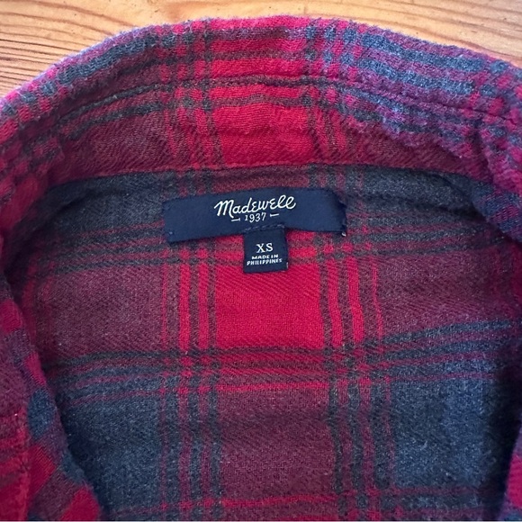 Madewell red gray flannel button down with pockets women XS Cotton - Picture 8 of 12